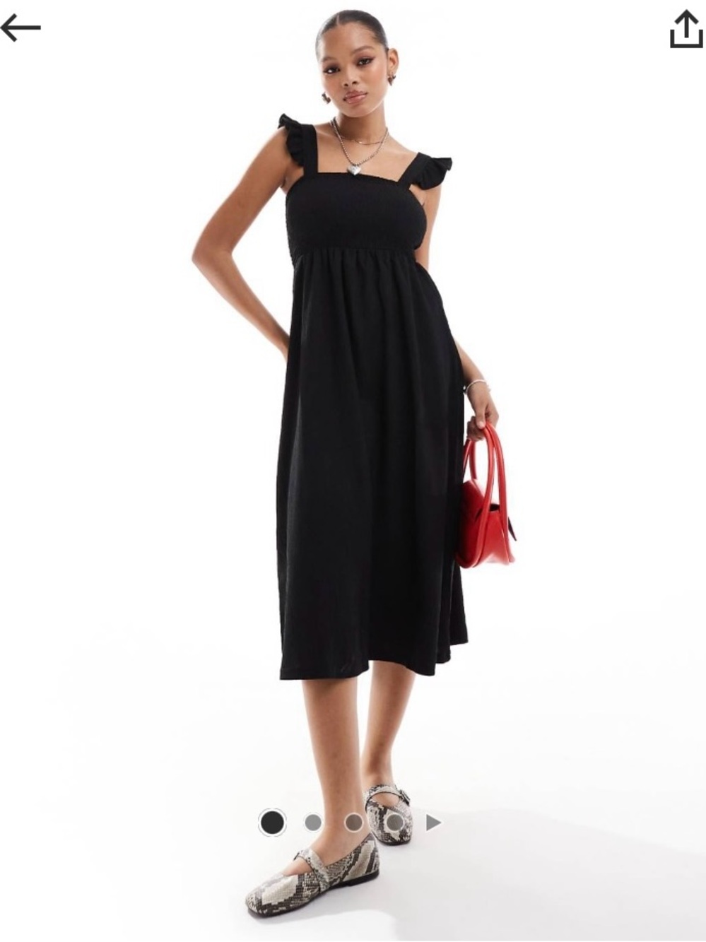 Pieces Black Ruffle-Strap Midi Dress